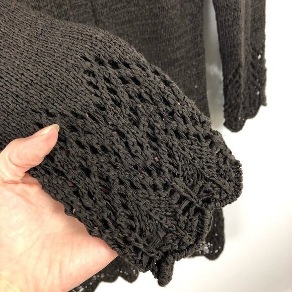 BCBGMaxazria Crochet Knit Brown Long Cardigan Large Scalloped Hem - Picture 5 of 16